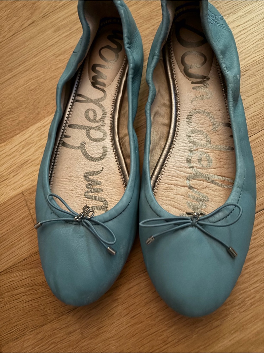 Sam Edelman Teal Leather Bow Ballet Flats